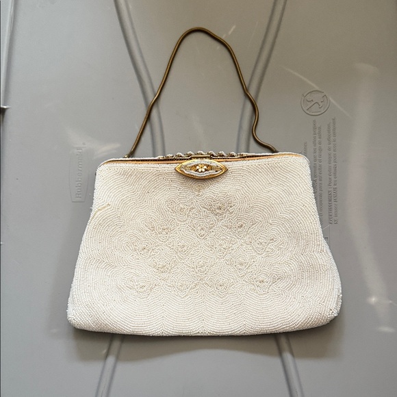 Saks Fifth Avenue Ivory Beaded Clutch made in France - Picture 1 of 6